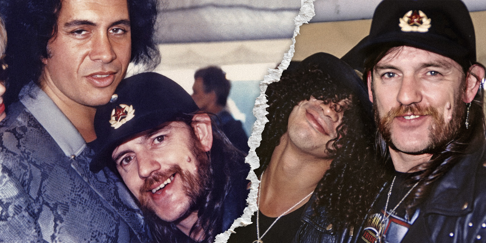Lemmy backstage withe Gene Simmons and Slash in Donington 1988