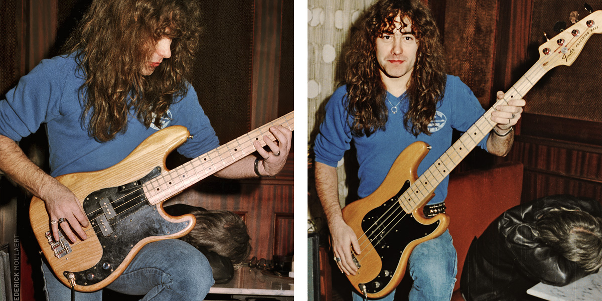 Steve Harris plays Fender Precision Bass in a Brussels pub