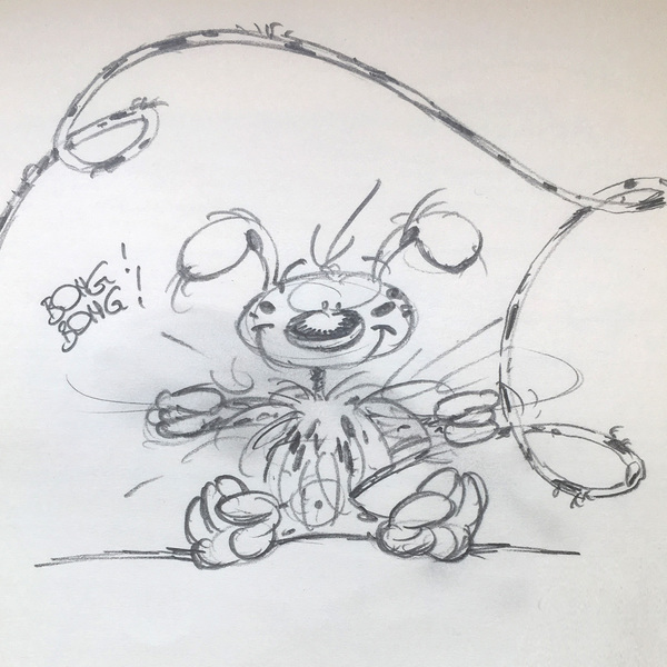 Marsupilami sketch with pencil (1987)